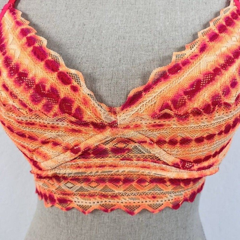 Pink By Victoria's Secret Orange & Pink Lace Tie Dye Racerback Padded Bra Medium - Picture 11 of 12